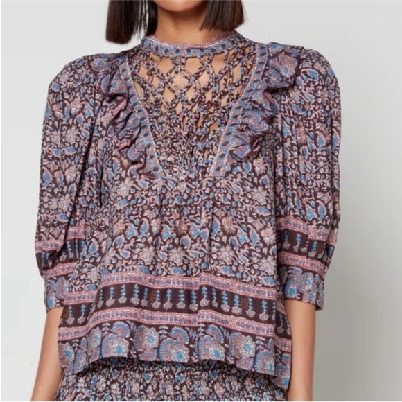 Sea New York Amaki Printed Puff Sleeve Top - Picture 1 of 8